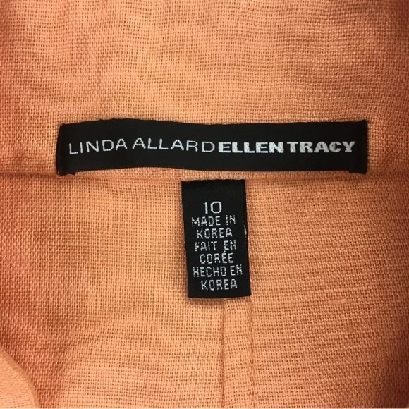Linda Allard Ellen Tracy Linen Jacket Women's Size 10 Open Front Lined  Salmon - Picture 3 of 13